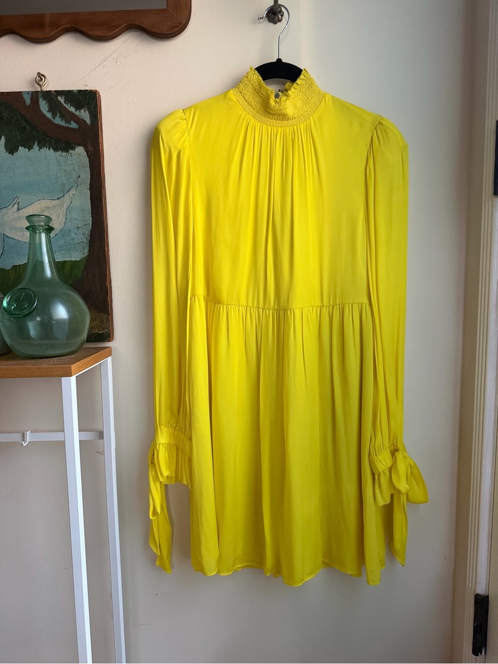 Alice + Olivia Thea Yellow Tie Sleeve Mini Dress XS